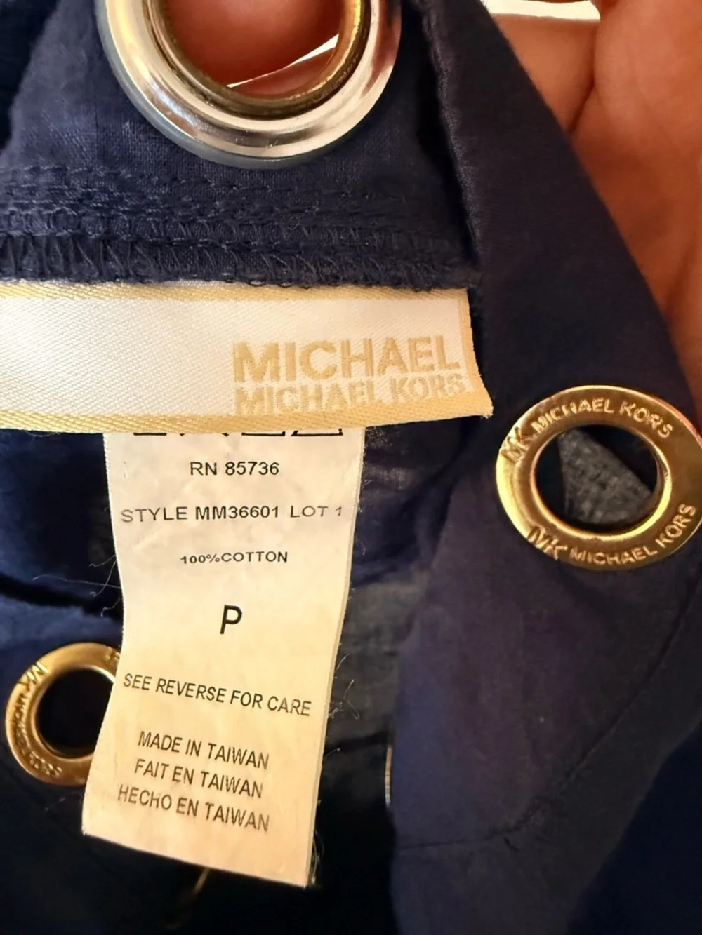 Michael Kors swim cover up tunic v neck gold tone logo grommet preppy chic sm EC